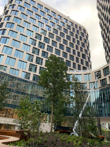 Immeuble de bureaux à façade vitrée entretenu par SALI BUILDING